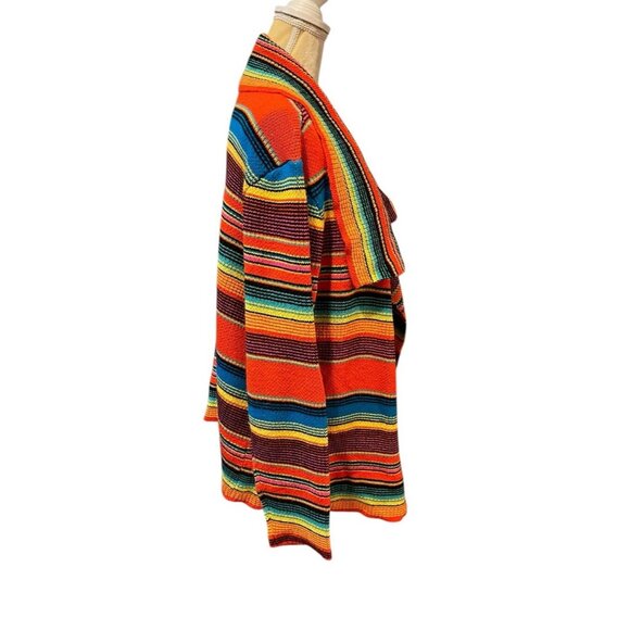 Boho Southwest Serape Stripe Open Front Cardigan Sweater Cozy Knit Size Large - Picture 3 of 9